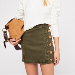 Free People Green Button-Detail Mini Skirt